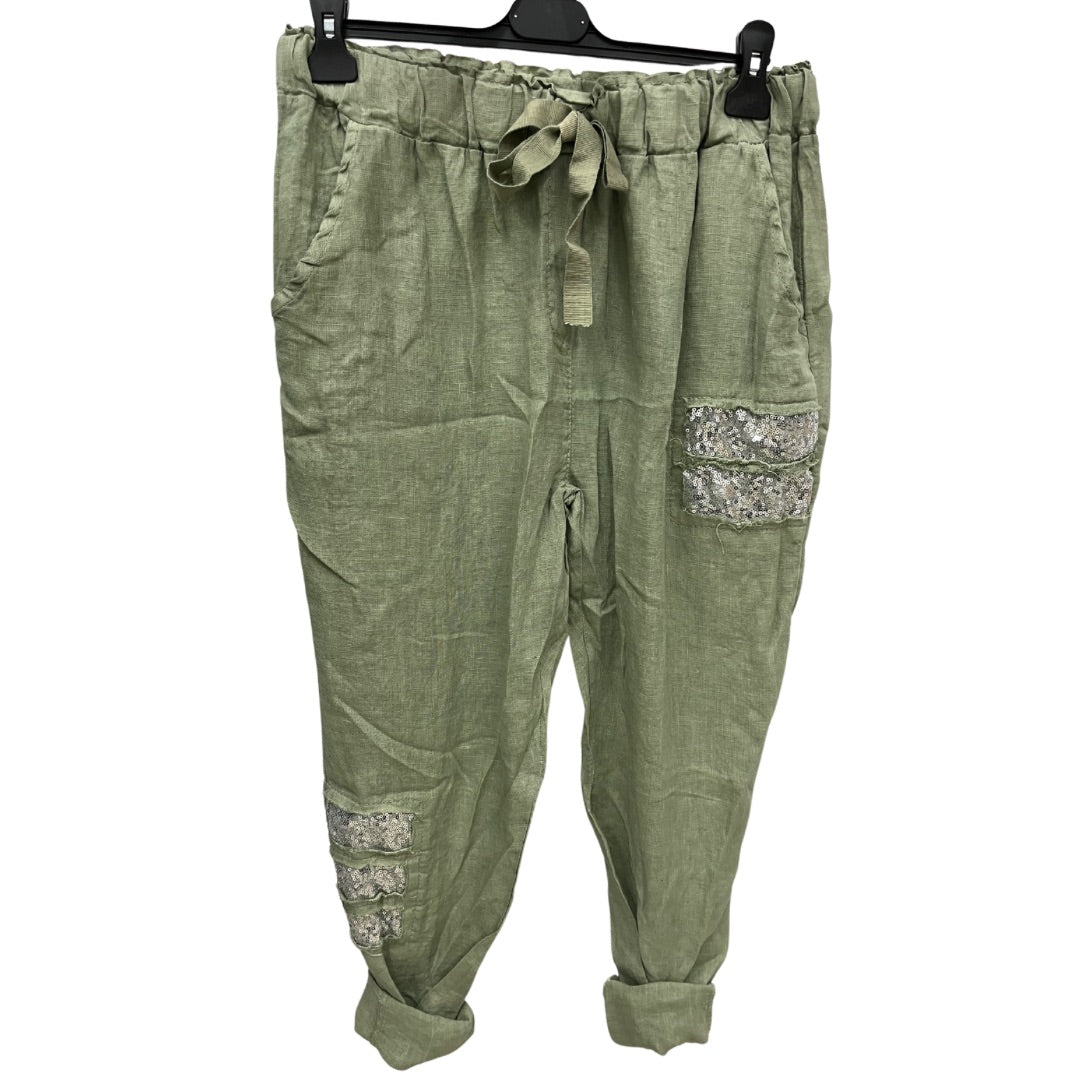 PANTALON EN LIN AVEC PAILLETTE