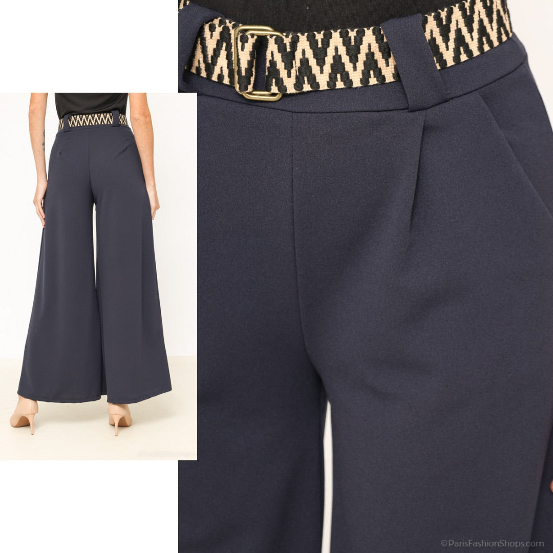 PANTALON AMPLE AVEC CEINTURE MARINE