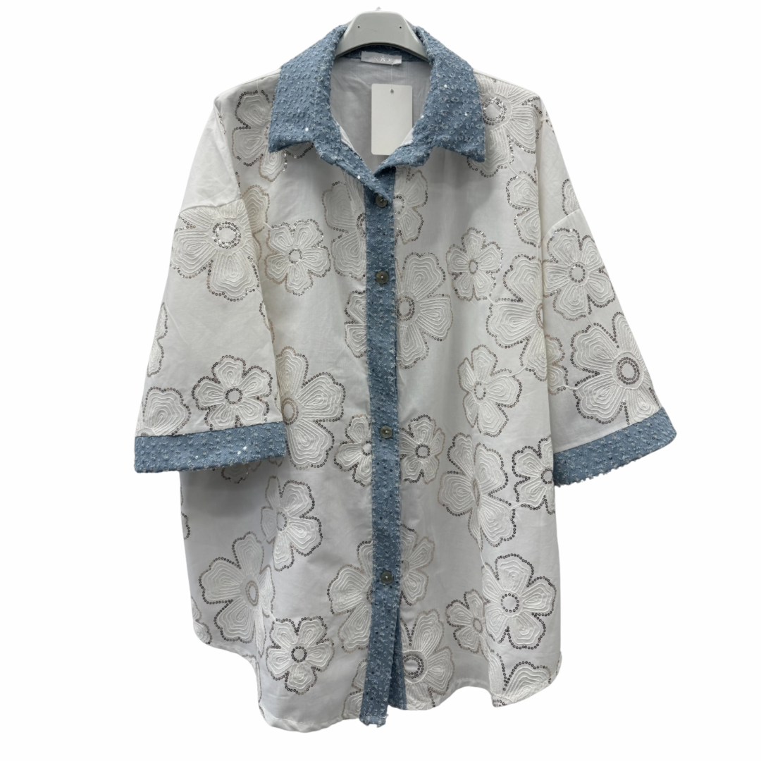 CHEMISE BRODÉE AVEC FINITIONS EN DENIM