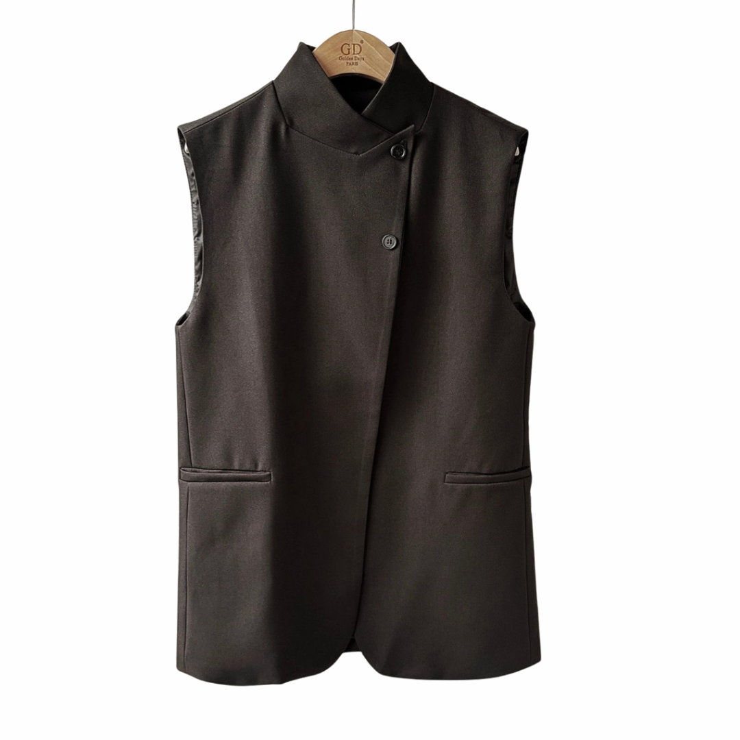 BLAZER NOIR SANS MANCHES FERMETURE CROISÉE