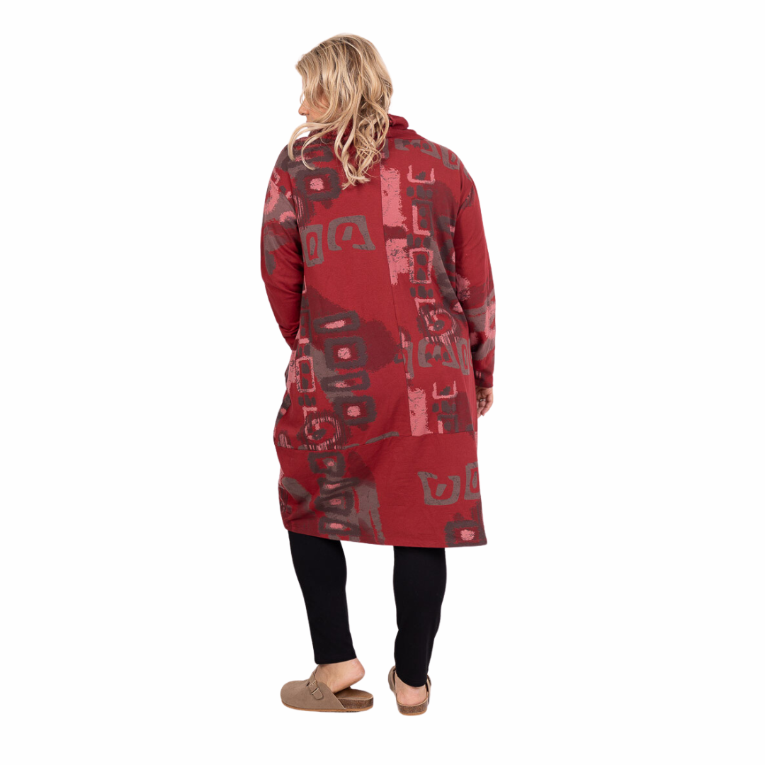 ROBE COL ROULÉ IMPRIMÉ ROUGE