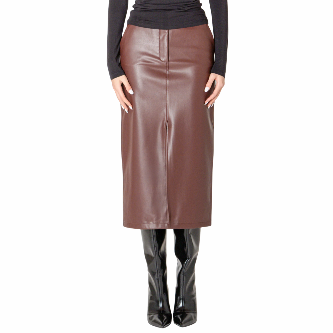 JUPE MIDI EN SIMILICUIR