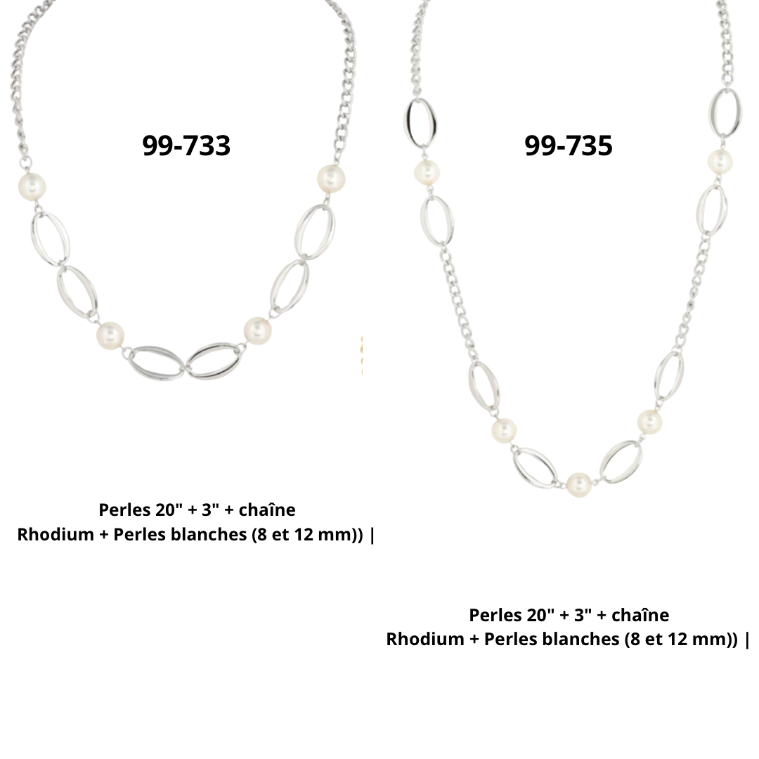 COLLIER MERX 26 RHODIUM & PERLES BLANCHES