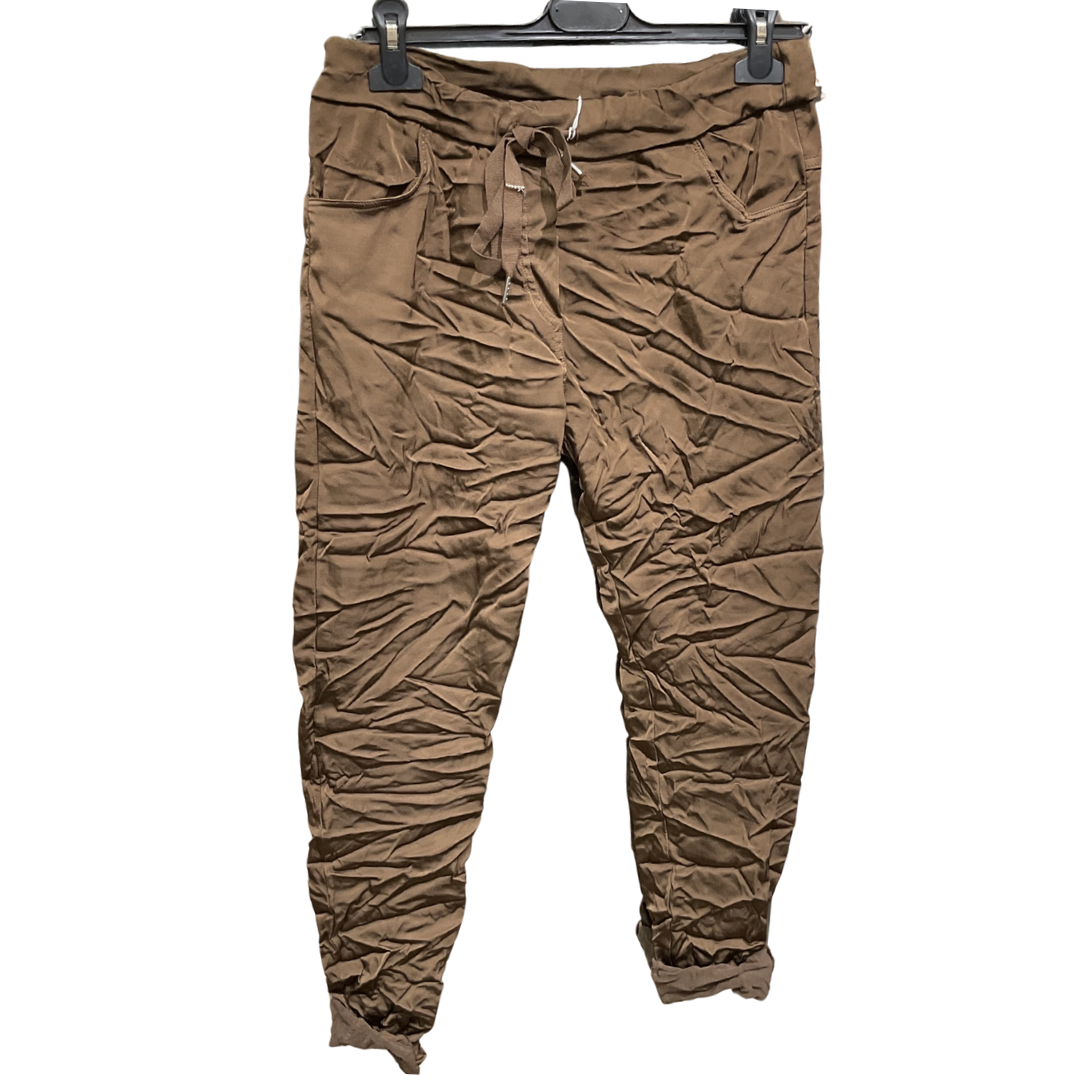 PANTALON D’ITALIE BRUN LUSTRÉ 2 MATIÈRES