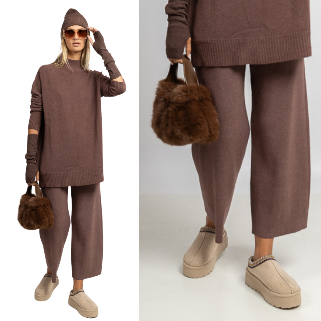 ENSEMBLE CHANDAIL PANTALON TRICOT CHOCOLAT