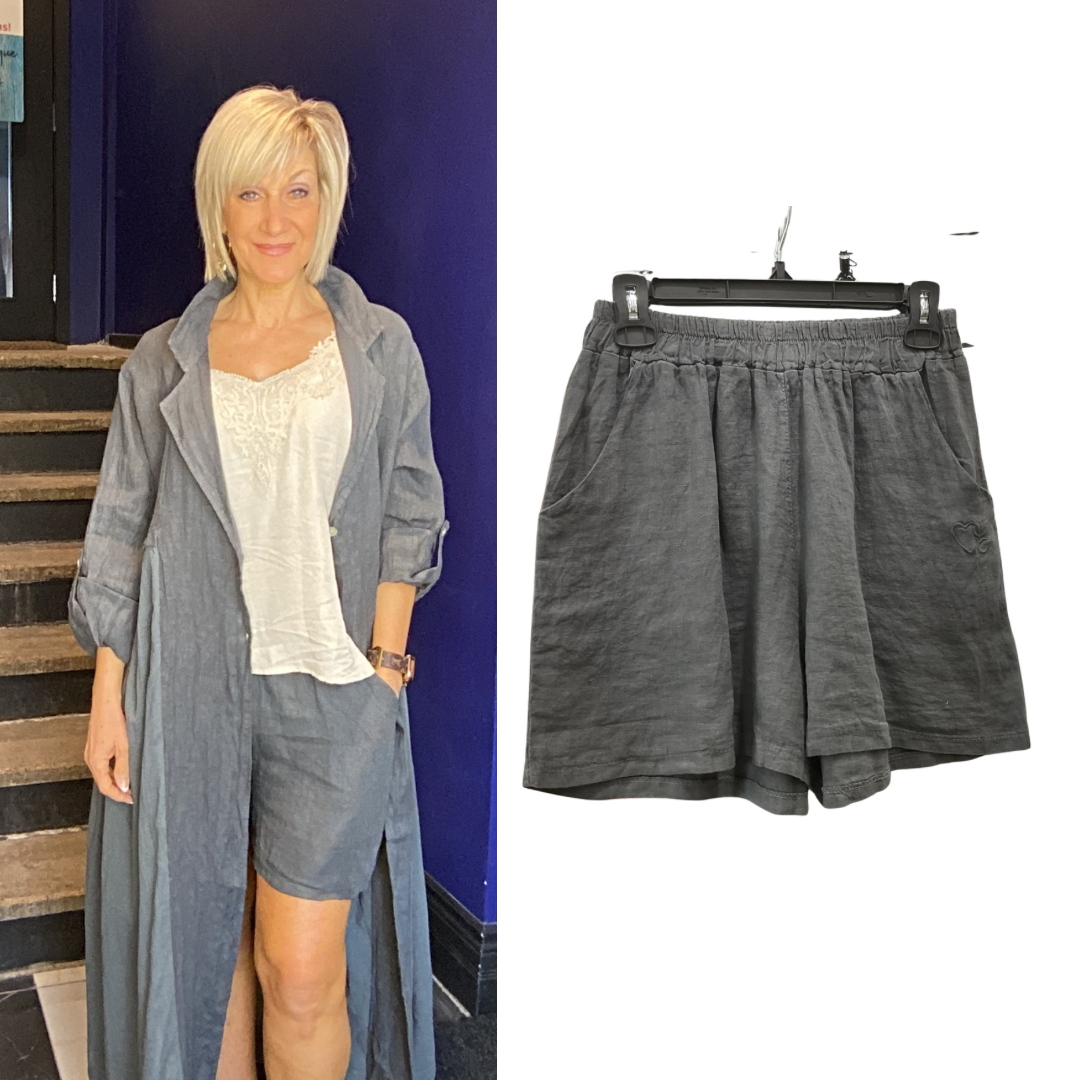 SHORT EN LIN CHARCOAL