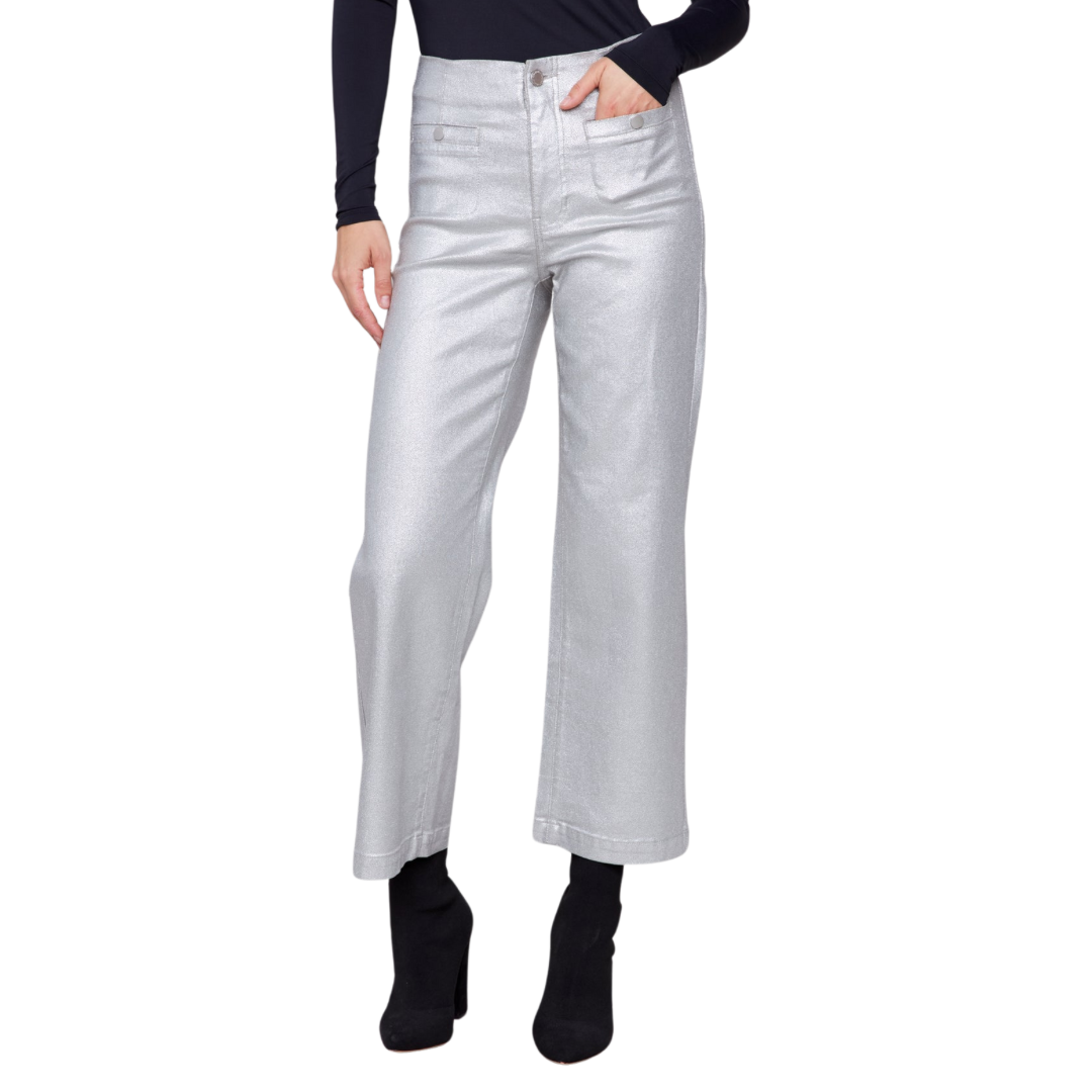 PANTALON SIMILI CUIR ARGENT