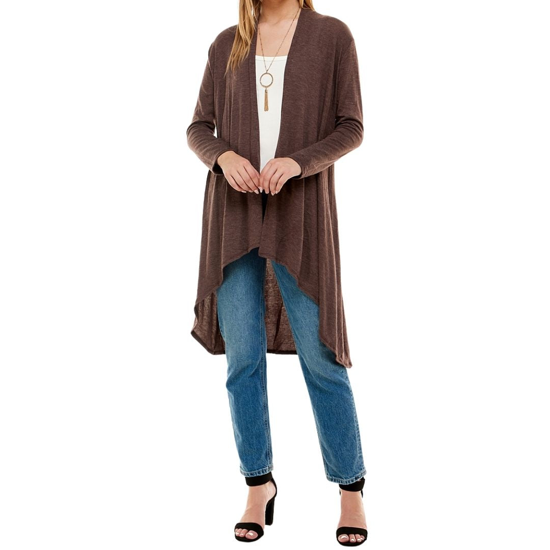 VESTE/ CARDIGAN DRAPÉ OUVERT SUR LE DEVANT BRUN